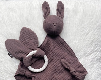 Rabbit Bunny Ears by Jollein, personalized baby gift set for christenings, births, baby showers, cuddly blanket and silicone gripping toy for babies