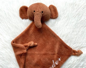 Couverture câline éléphant, doudou Jollein, serviette sucette personnalisée sur demande cadeau bébé pour baptême, naissance, baby shower, baby shower