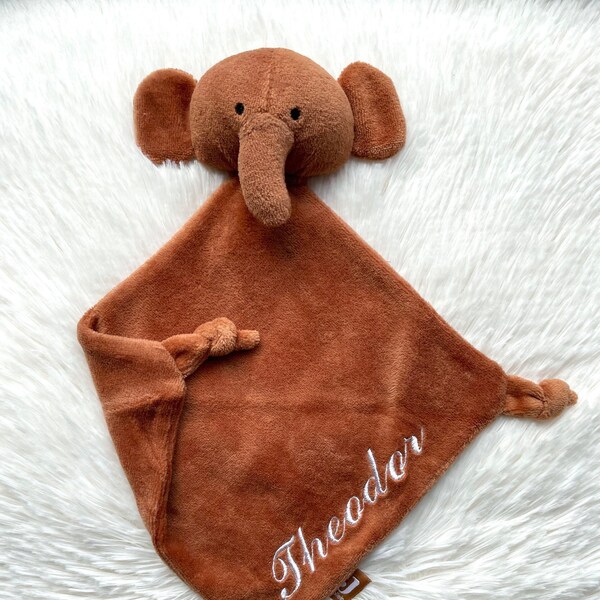 Schmusetuch Elefant, Jollein Baby Schnuffeltuch, Schnullertuch auf Wunsch personalisiert Babygeschenk zur Taufe Geburt Babyparty Babyshower