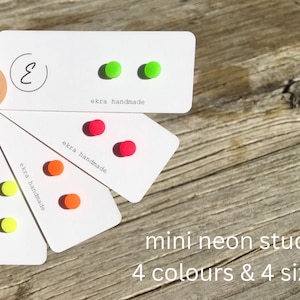 NEON Bright Mini Clay Stud Earrings - 4 sizes & 4 Colours - Stainless Steel Post - fluoro, pink, green, yellow, orange, vibrant, small, kids