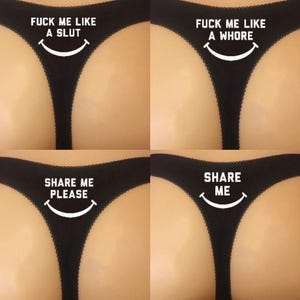 Naughty logos on the rear of the thong