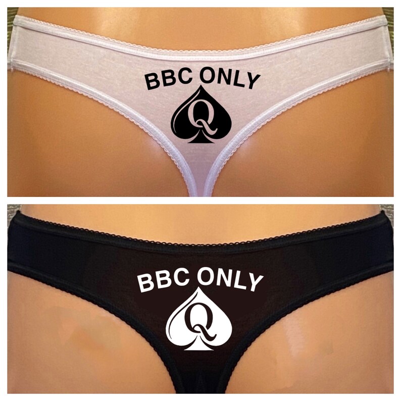 QOS BBC ONLY Cotton Thongs with the design on the rear of black or white thong image 3