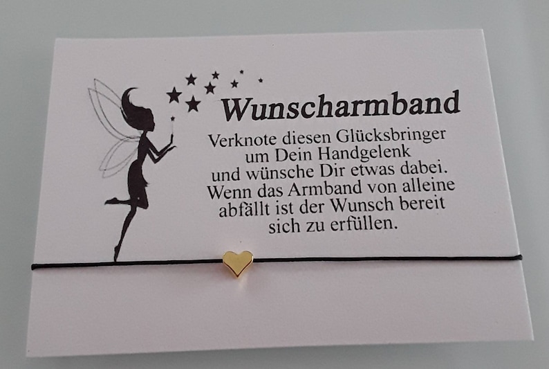 DIY Wunscharmband Make a wish Wünsch Dir was Armband Herz Geschenk Gastgeschenk Herz gold quer