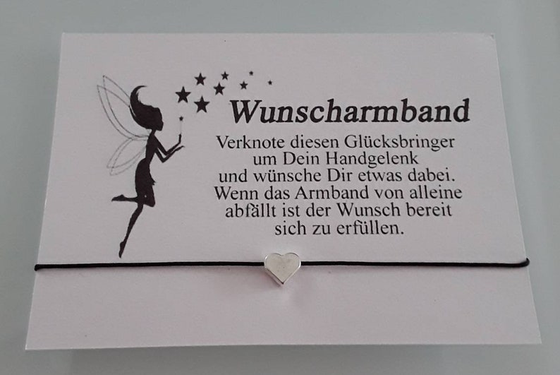 DIY Wunscharmband Make a wish Wünsch Dir was Armband Herz Geschenk Gastgeschenk Herz silber quer
