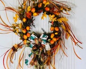 Fall Wreath for Front Door, Autumn Wreath, Fall Wreaths, Front Door Wreaths, Persimmon Fall Grass Wreath, Front Door Decor, Fruit Wreath
