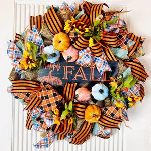 Farmhouse Fall Pumpkin Wreath - Thanksgiving Burlap Deco Mesh Wreath