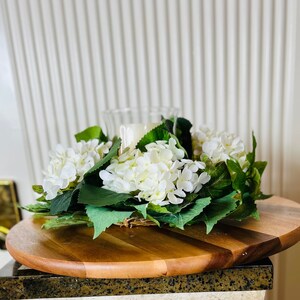 Everyday Decor Farmhouse  Wreath, Everyday Tabletop Wreath, Hydrangeas Candle Ring, Grapevine Wreath Tabletop Centerpiece Decor, Porch Decor
