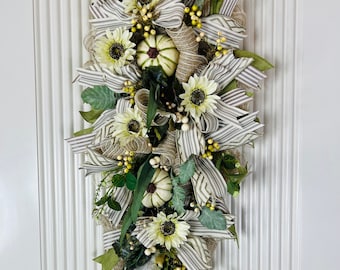 Farmhouse Fall Door Swag: Burlap, Sunflowers, Pumpkins, Berries