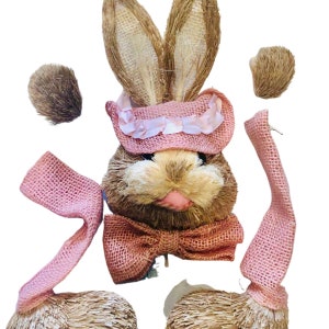 Farmhouse Spring Wreath Attachment Sisal Bunny With Bow Tie, spring Bunny, Burlap Bunny, DIY Holiday Decor, Craft Supplies, Country decor