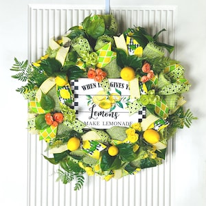 Summer Lemon Farmhouse Wreath, Everyday Front Door Decor, Lemon Summer Season with a Stunning Yellow Lemon Wreath, Summer Front Door