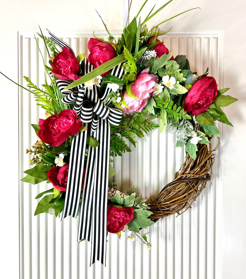 Spring-Inspired Watermelon Peony Wreath Add Elegance to Your Home Decor Brighten Your Home with a Spring Wreath Watermelon Peony Design image 3