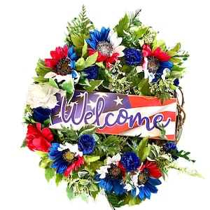 Everyday Summer 4th of July Wreath, Deluxe Flag Wreath, Red White and Blue Wreath, summer wreath, Patriotic Wreath, American Flag Wreath