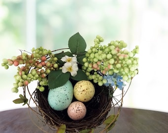 Handcrafted Spring Nest with Speckled Eggs: Tabletop Centerpiece