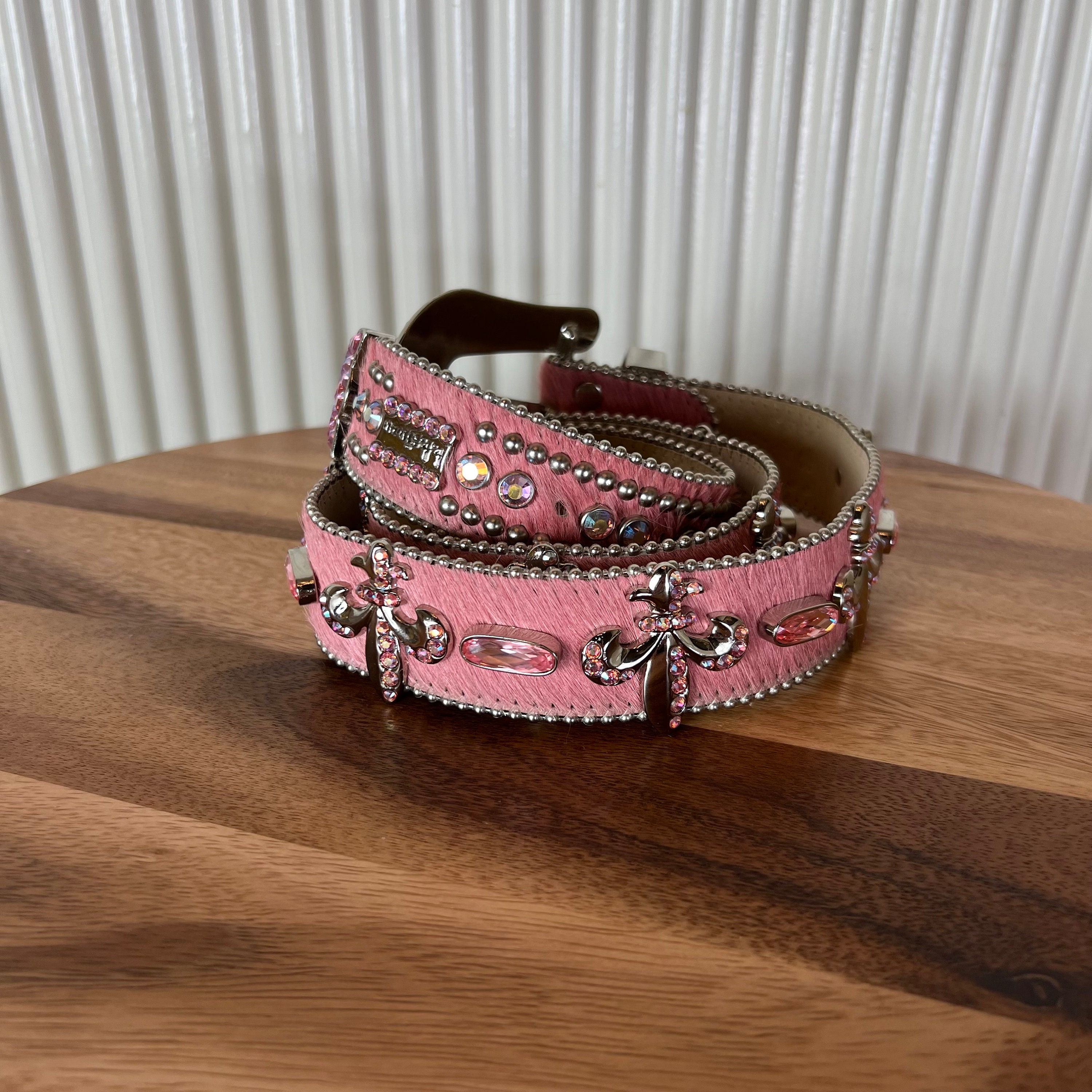 Vintage BB Simon Swarovski Crystal Pink Leather Belt 42” L