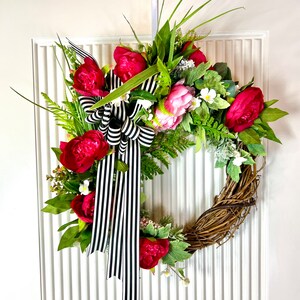 Spring-Inspired Watermelon Peony Wreath Add Elegance to Your Home Decor Brighten Your Home with a Spring Wreath Watermelon Peony Design image 4