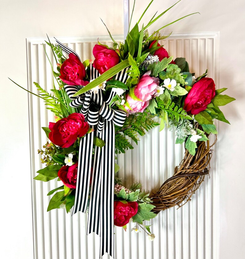 Spring-Inspired Watermelon Peony Wreath Add Elegance to Your Home Decor Brighten Your Home with a Spring Wreath Watermelon Peony Design image 4