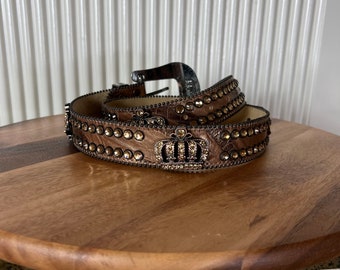 Vintage BB Simon Bronze Leather Belt: Swarovski Crystal 