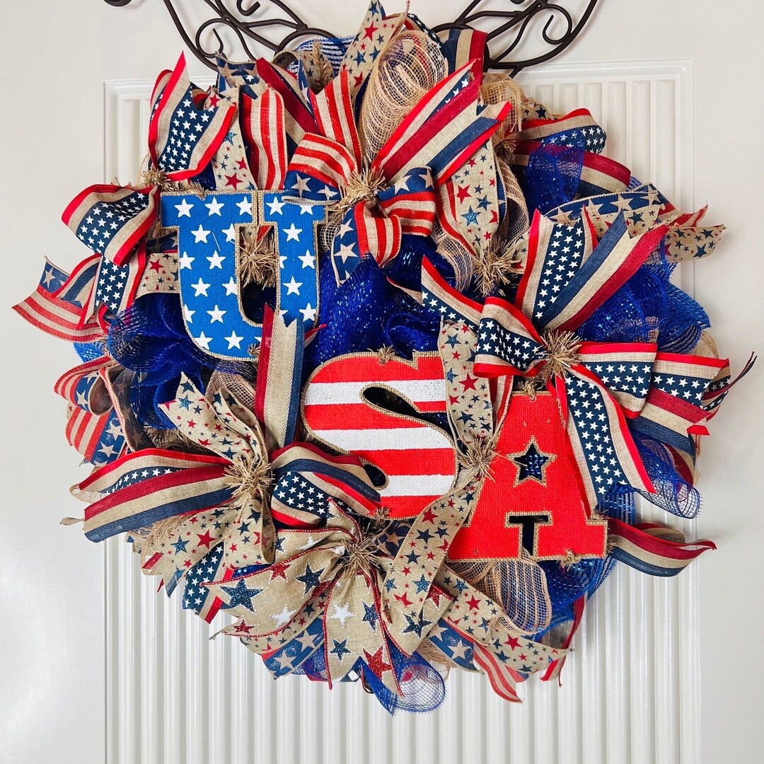 Americana Flag Wreath: Rustic Patriotic Front Door Decor - Etsy
