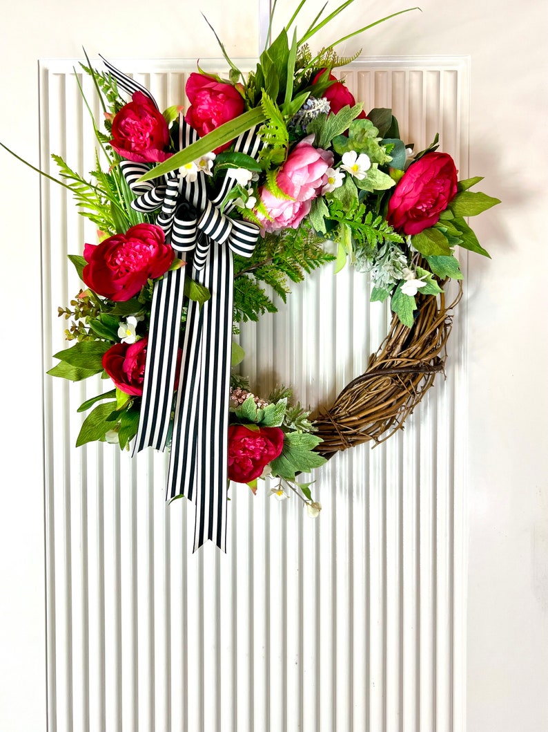 Spring-Inspired Watermelon Peony Wreath Add Elegance to Your Home Decor Brighten Your Home with a Spring Wreath Watermelon Peony Design image 6