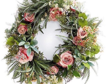 Valentine Wreath Floral Lambs Ear Wreath, Wreath for Front Door, Summer Floral Wreath, Everything Silk Roses Wreath, Every Season, Gifts