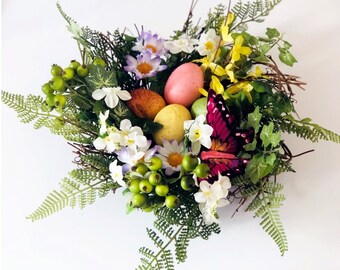 Large Bird Nest with Eggs: Spring Easter Table Decor (9”x4”x10”)