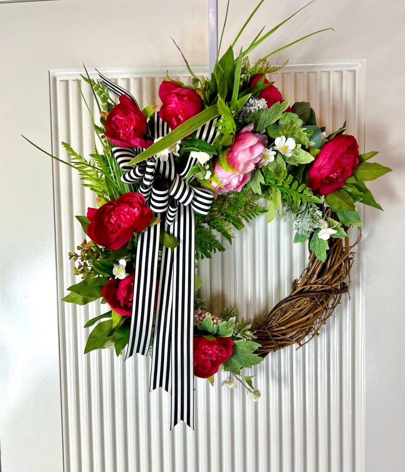 Spring-Inspired Watermelon Peony Wreath Add Elegance to Your Home Decor Brighten Your Home with a Spring Wreath Watermelon Peony Design image 5