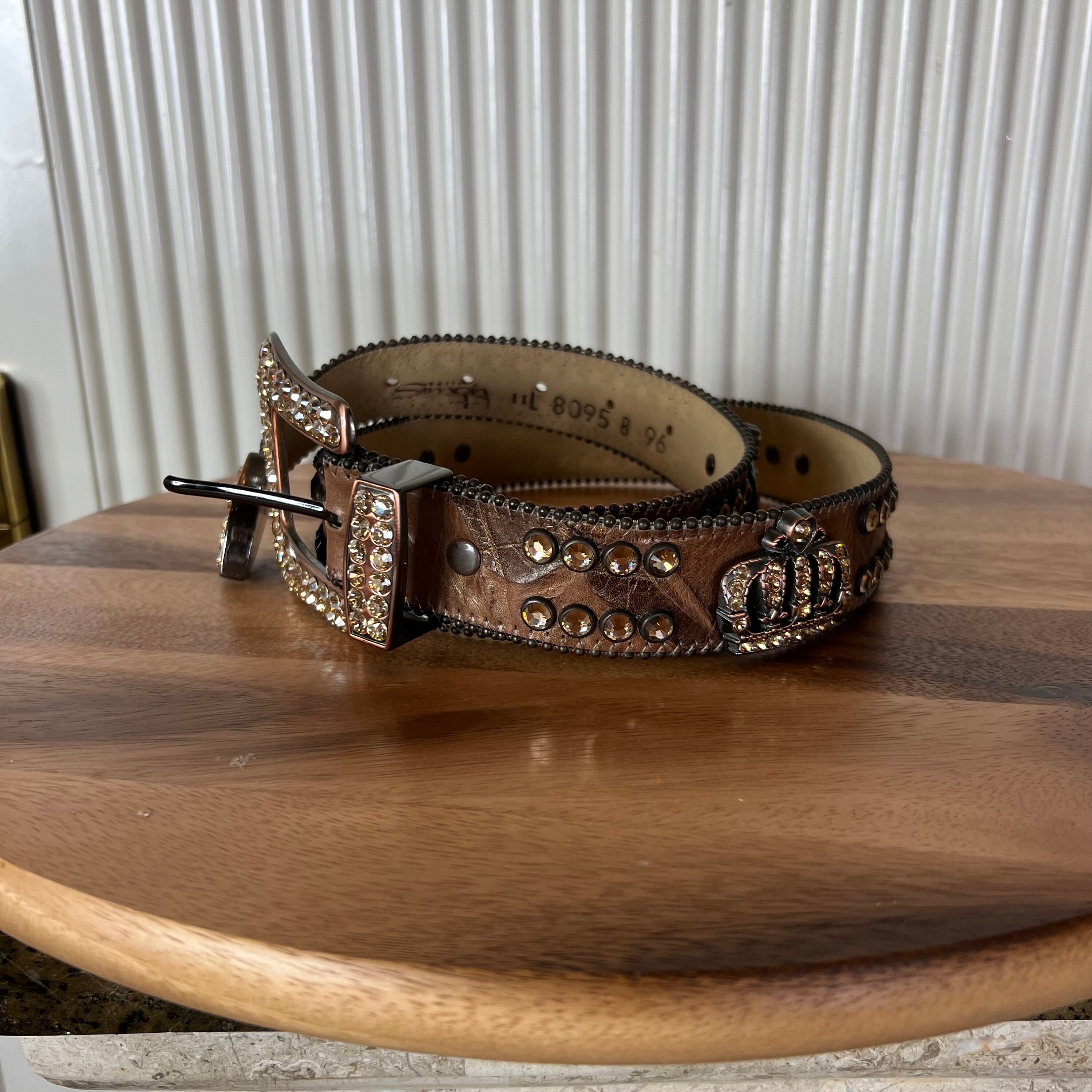 Vintage BB Simon Silver Metal And Leather‎ Belt Crystals And Chains b.b. Simon Glitter Iridescent Block Crystal Belt – Dudes  main image 2