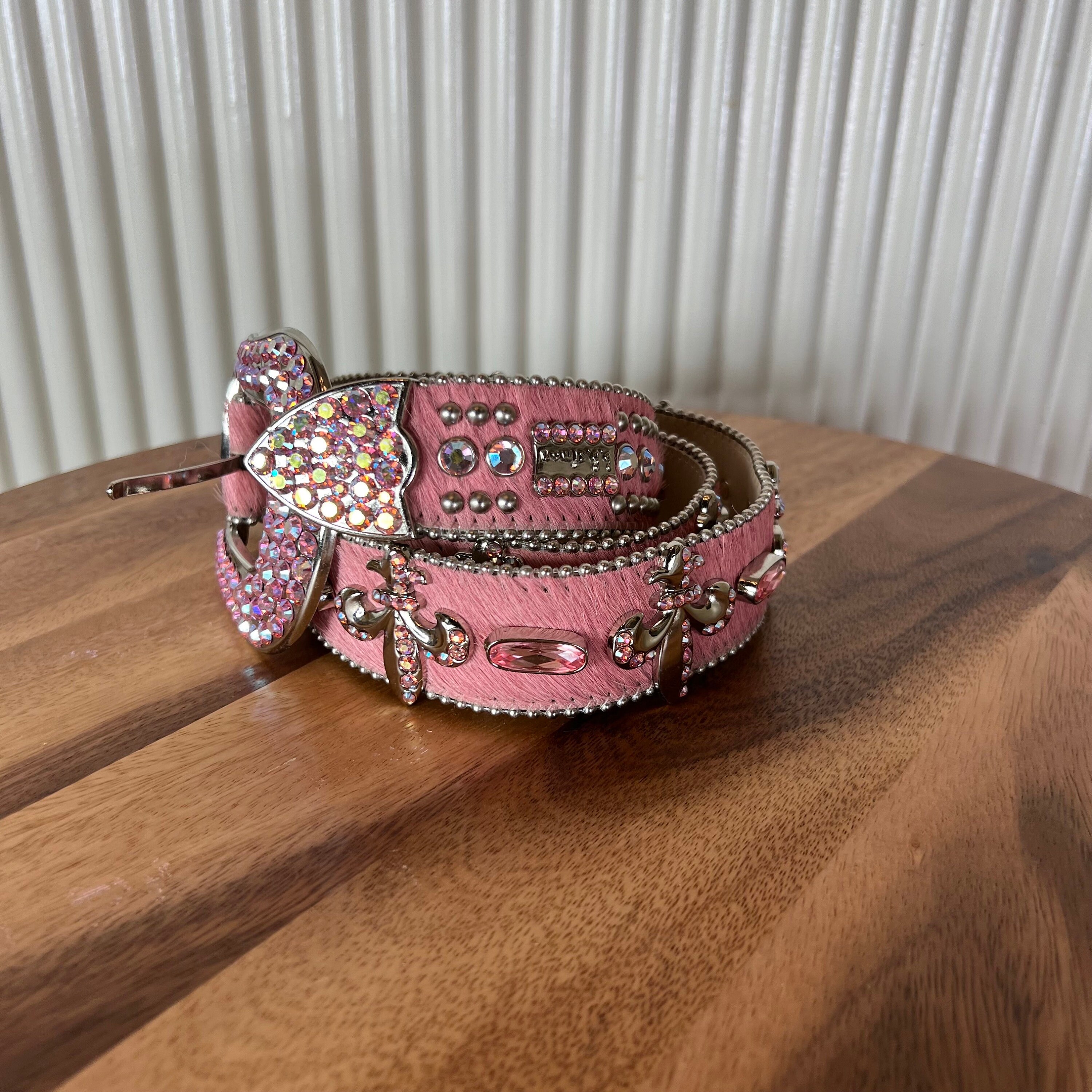 Vintage BB Simon Swarovski Crystal Pink Leather Belt 42” L
