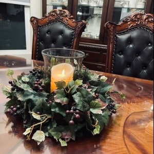 Farmhouse Decor, Everyday Handcrafted Grape and Vine Centerpiece, Candle Centerpiece, Year-round Decor, Hurricane Centerpiece, Candle Decor