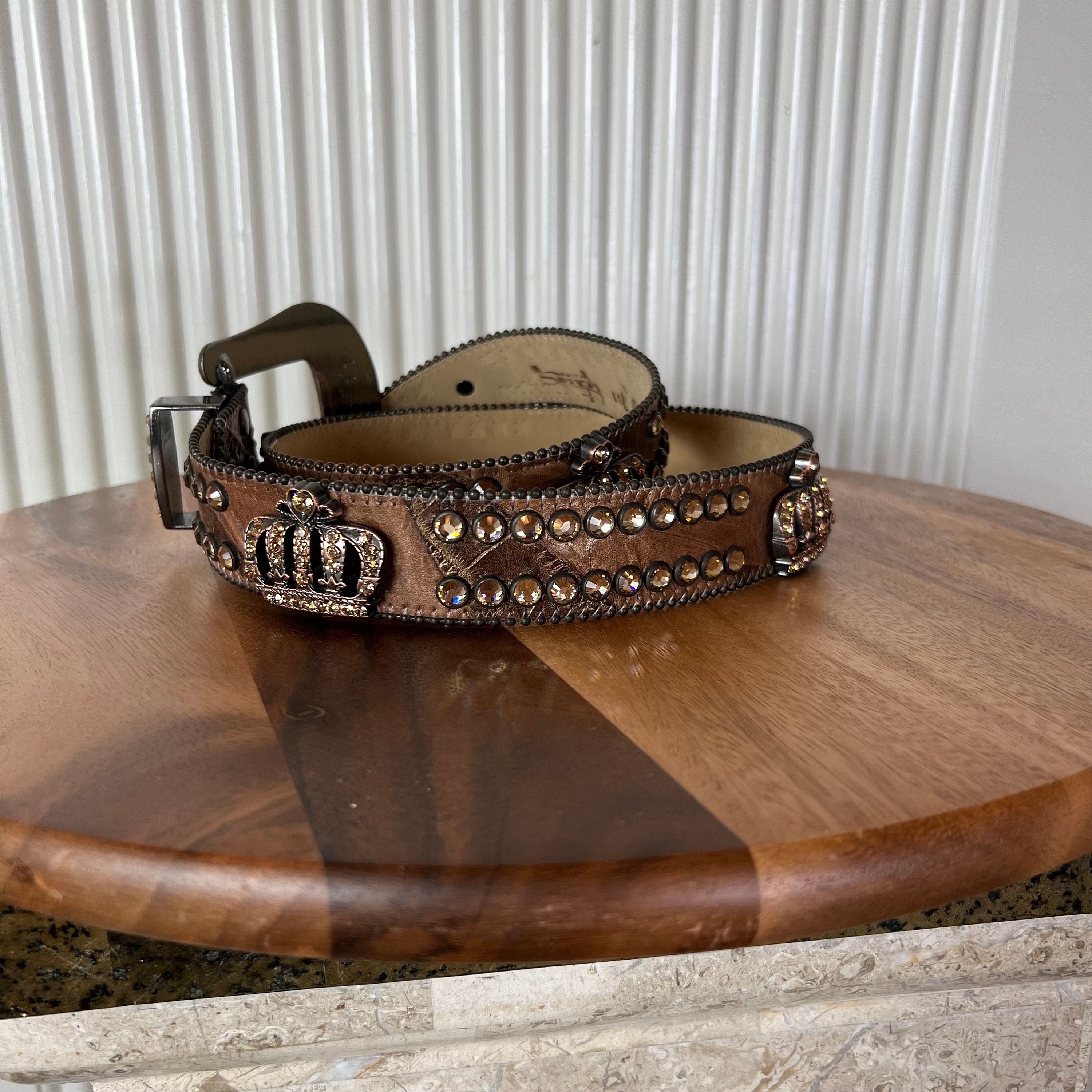 Swarovski crystals Western Belt Vintage signed by b.b. simon Vintage BB Simon Swarovski Crystal Black Leather Belt (size  main image 2