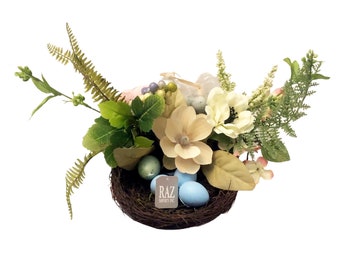 Floral Birds Nest with Eggs: Spring Easter Decor, Wreath Embellishment