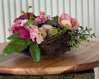 Farmhouse Spring Bird Nest Decor: Floral Eggs Table Centerpiece