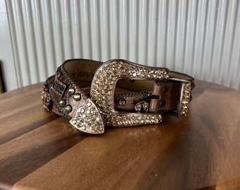 Vintage BB Simon Bronze Leather Belt: Swarovski Crystal  display picture 3