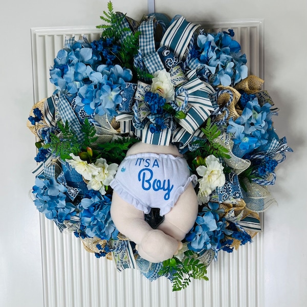 Farmhouse Wreath,Everyday Wreath It’s a Boy,Perfect for All Seasons,Mesh Delight Colorful,Summer New Baby Door Wreath,Baby Gift,Baby  Gift