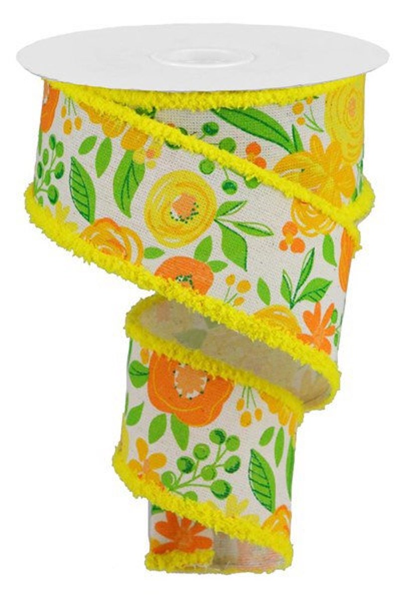 Gold Craft Supplies Craig Bachman 2.5\u201d Bold Blooms Cotton Ribbon: Yellow Orange 10 Yards Wired Ribbon Wreath Supplies DIY