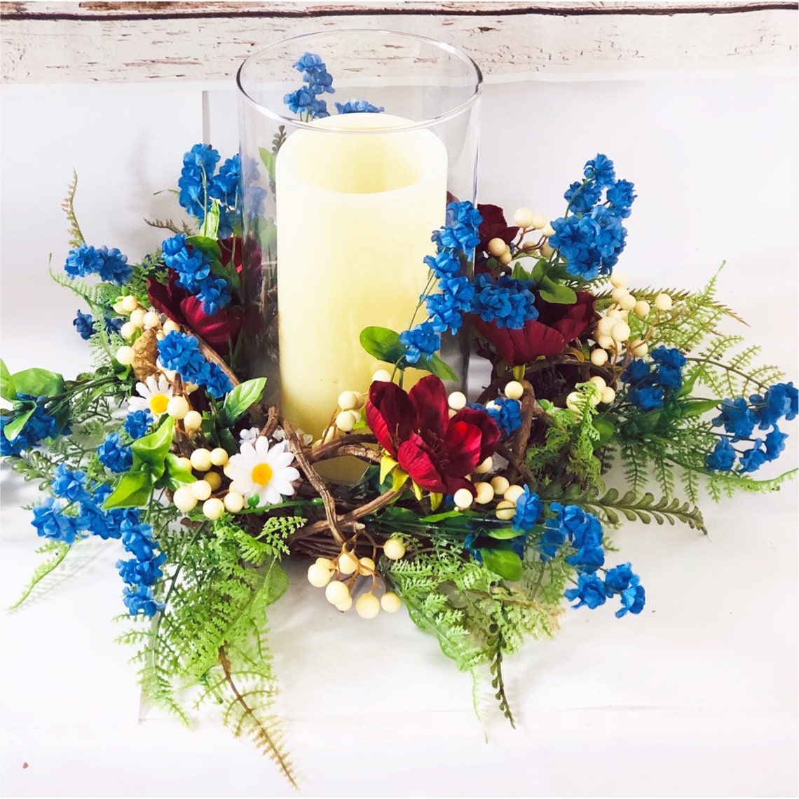 Spring Candle Wreath Wild Flower Candle Ring Grapevine woven Etsy