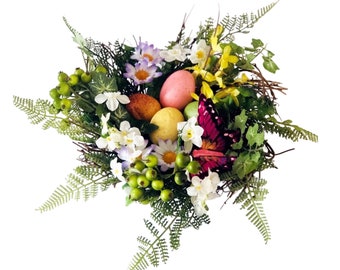 Farmhouse Spring Bird's Nest: Floral Eggs Tabletop Decor