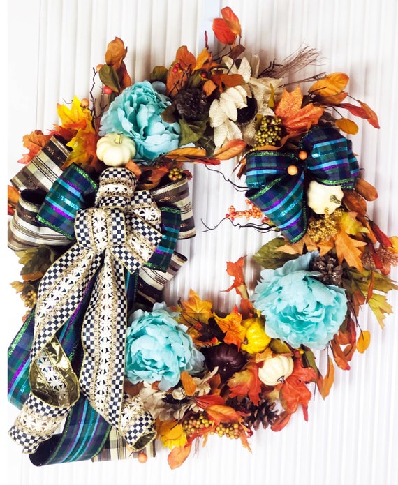 Holiday wreaths Pumpkin Wreath Thanksgiving Wreaths, Large Handmade Magnolia Wreath Southern Charm Wreaths Fall Wreaths for Front Door