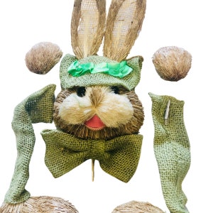 Farmhouse Decor, Spring Bunny Wreath Attachment, Sisal Bunny With Bow Tie, spring Decor, Burlap Bunny, DIY Holiday Decor, Craft Supplies