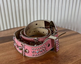 Vintage BB Simon Pink Leather Belt: Swarovski Crystal Accent  display picture 2