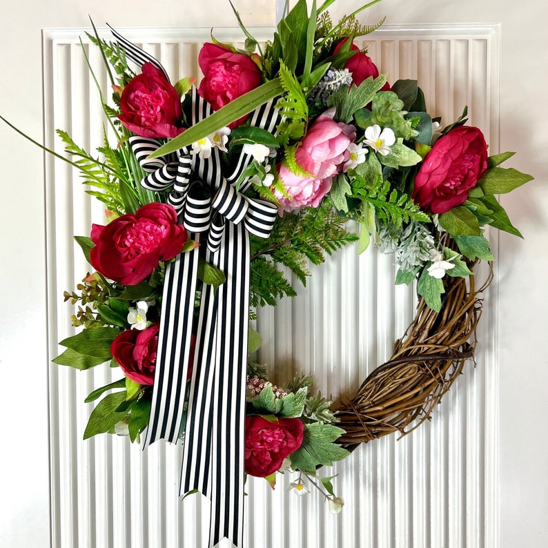 Spring-Inspired Watermelon Peony Wreath Add Elegance to Your Home Decor Brighten Your Home with a Spring Wreath Watermelon Peony Design image 1