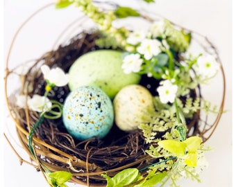Birds Nest with Eggs: Spring Easter Table Decor (10x8x3”)