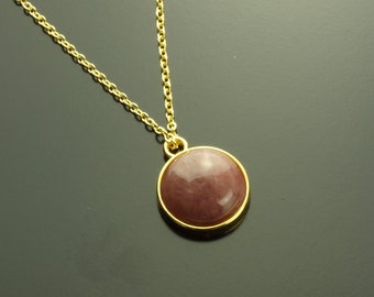 Chain Rosenspat gemstone pendant cabochon Golden Pink