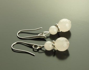 Earrings Rose Quartz gemstone Pearl silver White