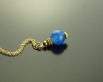 Kette Jade Edelstein Perle blau golden