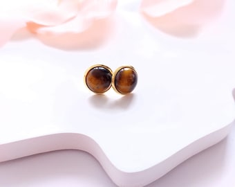 Stud Tiger Eye Gemstone Earrings