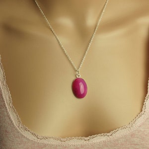 Kette rosa Achat Edelstein Cabochon Anhänger silbern Bild 1