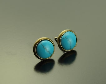 Oorbellen turquoise blauwe edelsteen oorbellen brons