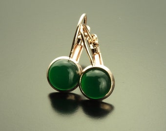 Pendientes agarza verde piedras preciosas pendientes de oro rosado