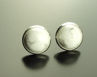 Ohrstecker weißer Howlith Edelstein Cabochon Ohrringe Stecker silbern